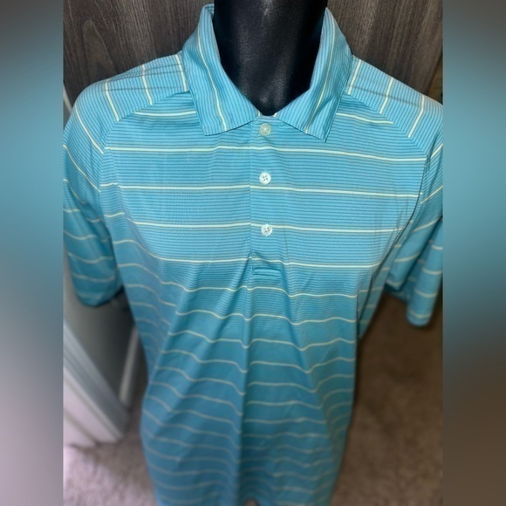 Men’s used Bolle size L large green yellow polo golf shirt stripe
